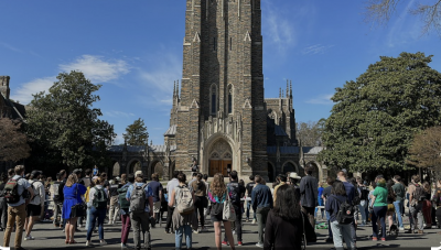 Students standing in front of the Duke Chapel